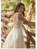 Ivory 3D Floral Lace Tulle Slit Glitter Wedding Dress